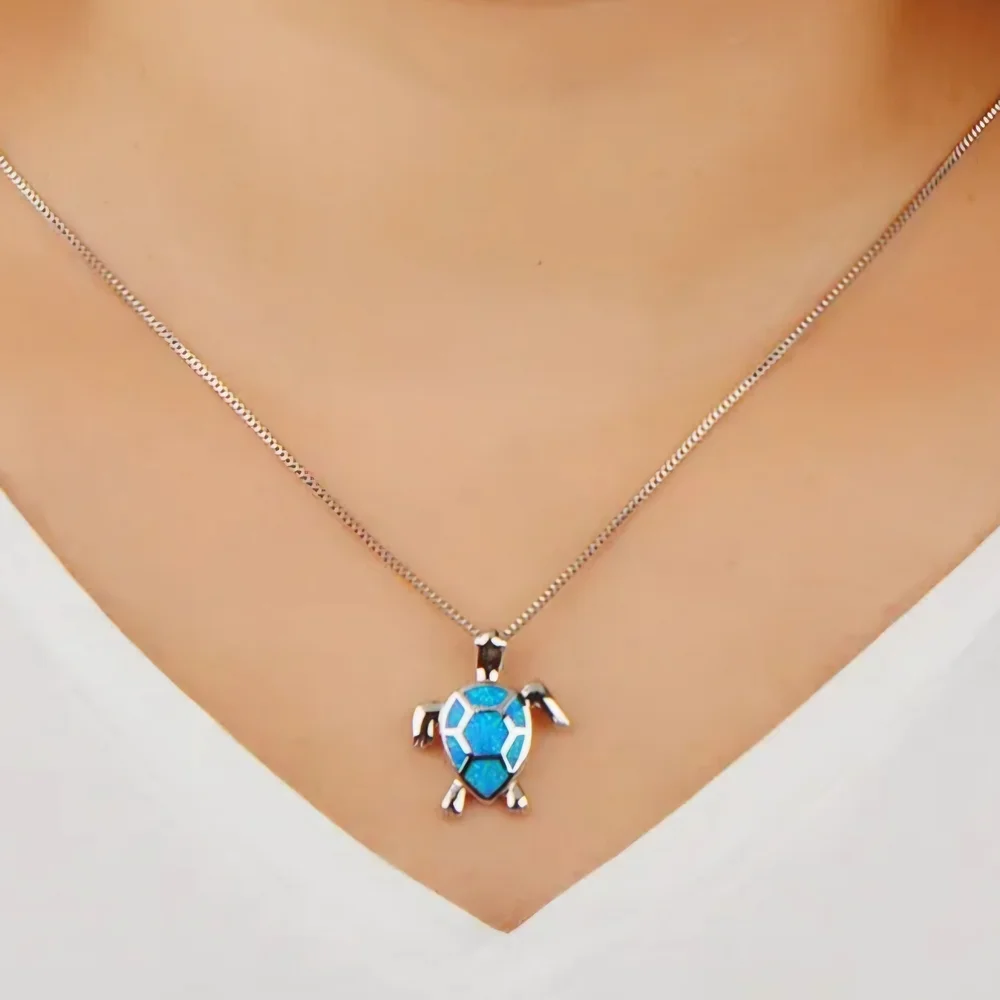 Blue Opal Turtle Pendant Necklace 925 Silver - Picture 3 of 15